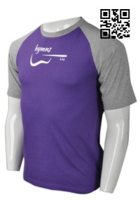 T702  訂購牛角袖T恤   設計拼色男款T恤  大量訂造T恤  T恤製衣廠     紫色